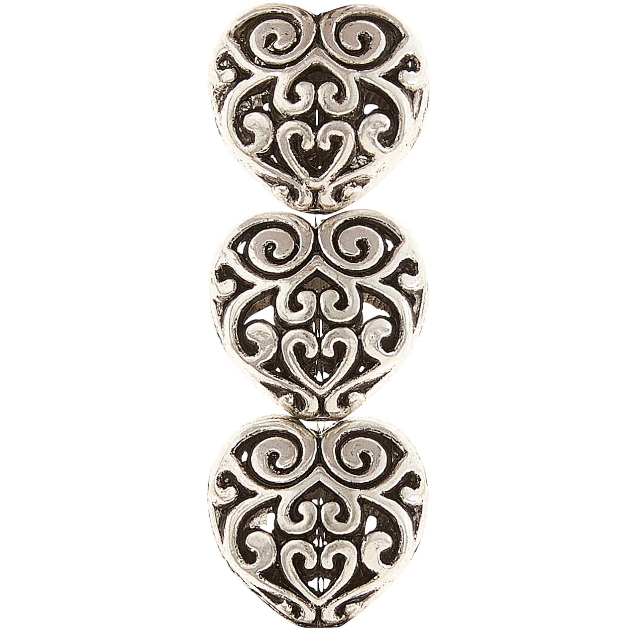 Silver Plated Filigree Heart Beads, 12mm by Bead Landing&#x2122;